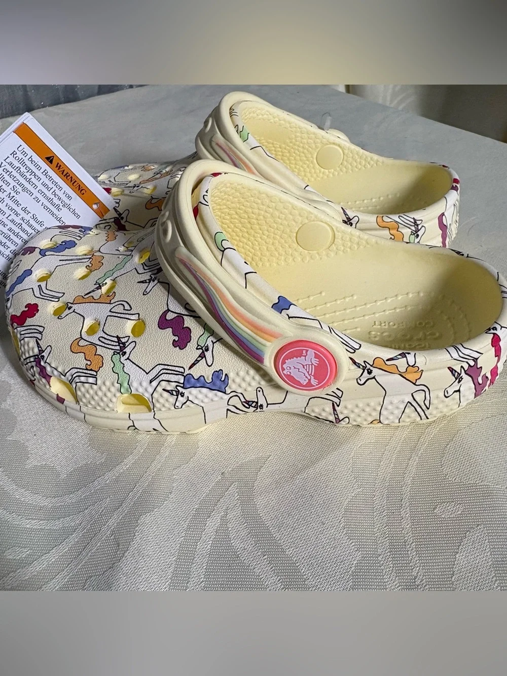 CROCS Kids Cream Unicorn-Print Clog with Rainbow Strap